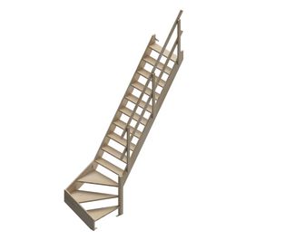 Escalier gain de place HILO quart tournant bas sapin avec rampe Main Image