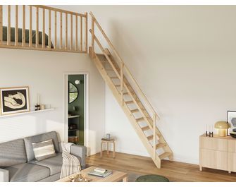 Escalier gain de place HILO droit sapin avec rampe-Lapeyre