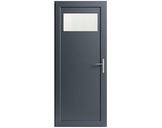 Porte de service en aluminium ANAE Gris avec barillet et poignée -Lapeyre