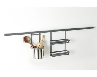 Barre de credence L.110 cm anthracite / porte couverts / étagères à épices Main Image