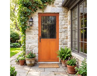 Porte d'entrée Savigny Bois exotique avec grille - Portes