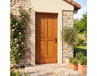 Porte de service bois exotique Adaptable recoupable pleine et ferrée | Lapeyre
