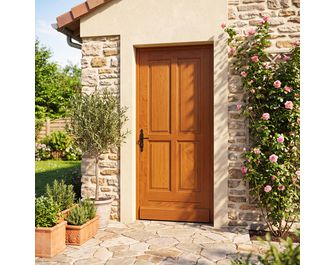 Porte de service bois exotique Adaptable recoupable pleine et ferrée | Lapeyre