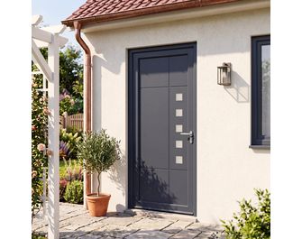 Porte d'entrée AUBIN PVC Gris/Blanc 215 x 90 cm - Lapeyre