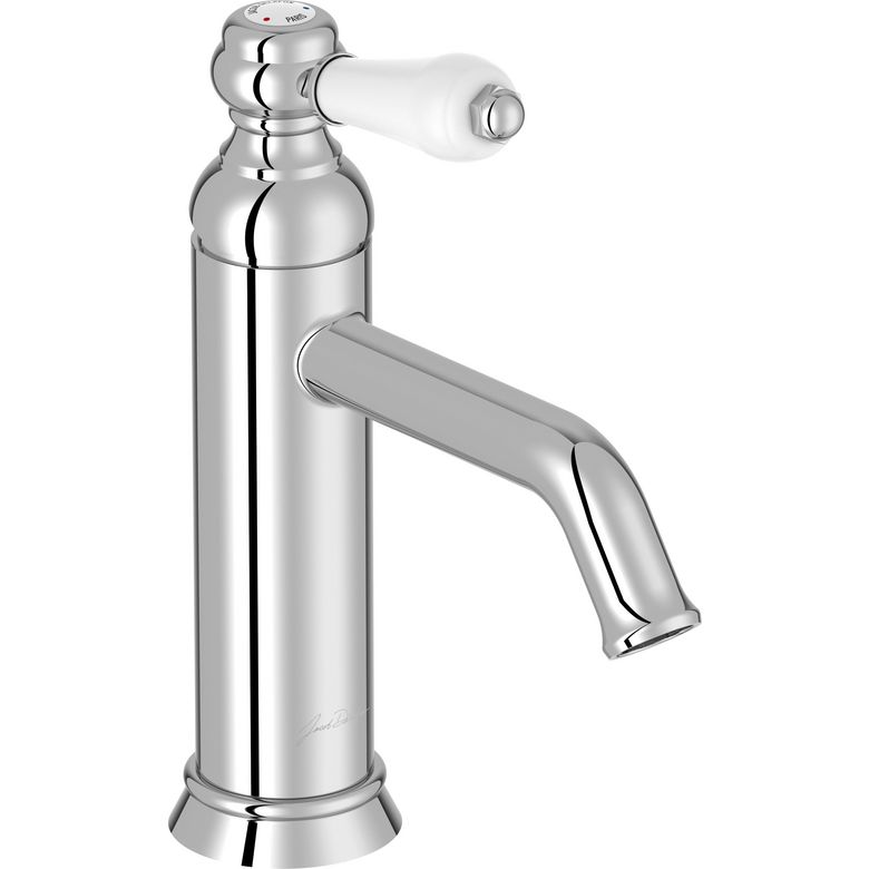 Mitigeur lavabo moyen modèle Louise rétro chromé manette céramique blanche Main Image