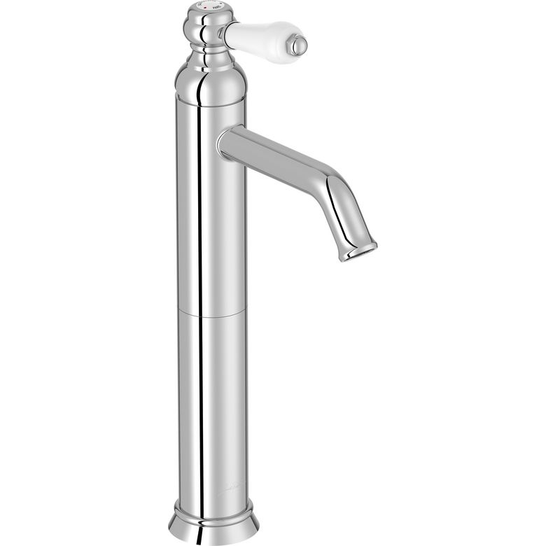 Mitigeur lavabo grand modèle Louise rétro chromé manette céramique blanche Main Image