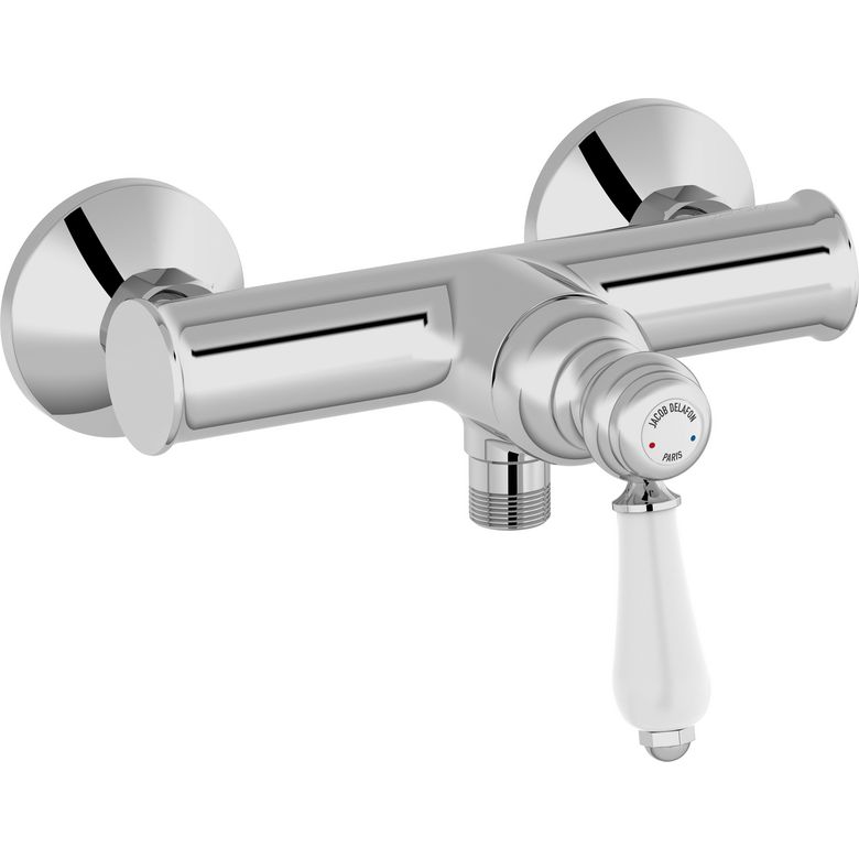 Mitigeur mécanique douche LOUISE rétro chromé manette céramique blanche Main Image