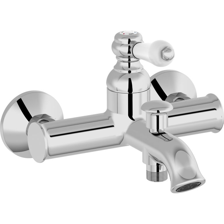 Mitigeur mécanique bain LOUISE rétro chromé manette céramique blanche Main Image