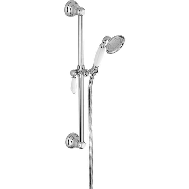 Kit de douche Louise rétro 1 jet chromé poignée céramique blanche Main Image