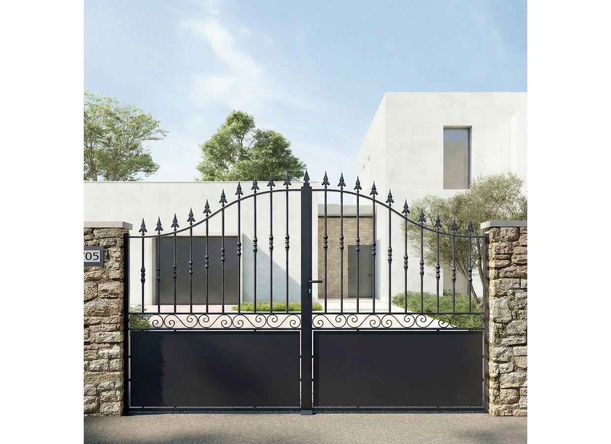 Portail battant Acier Dommartin avec soubassement sur mesure - Extérieur