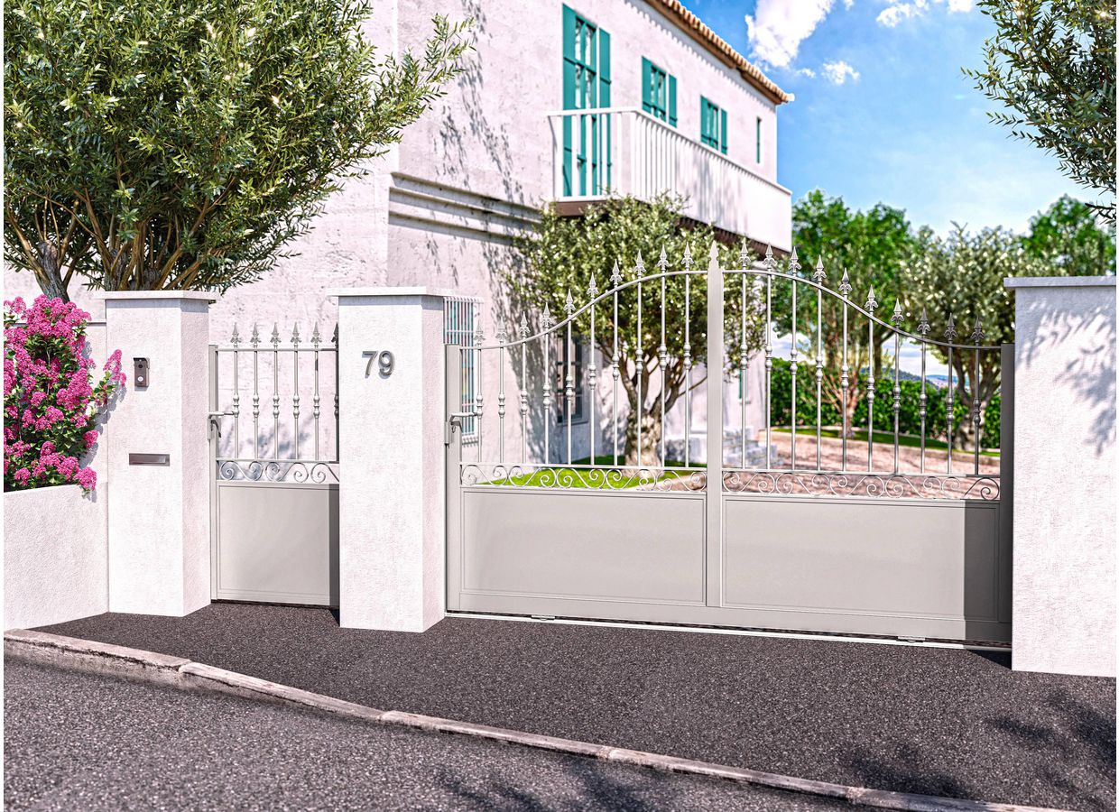 Portail coulissant Acier Dommartin avec soubassement sur mesure - Extérieur