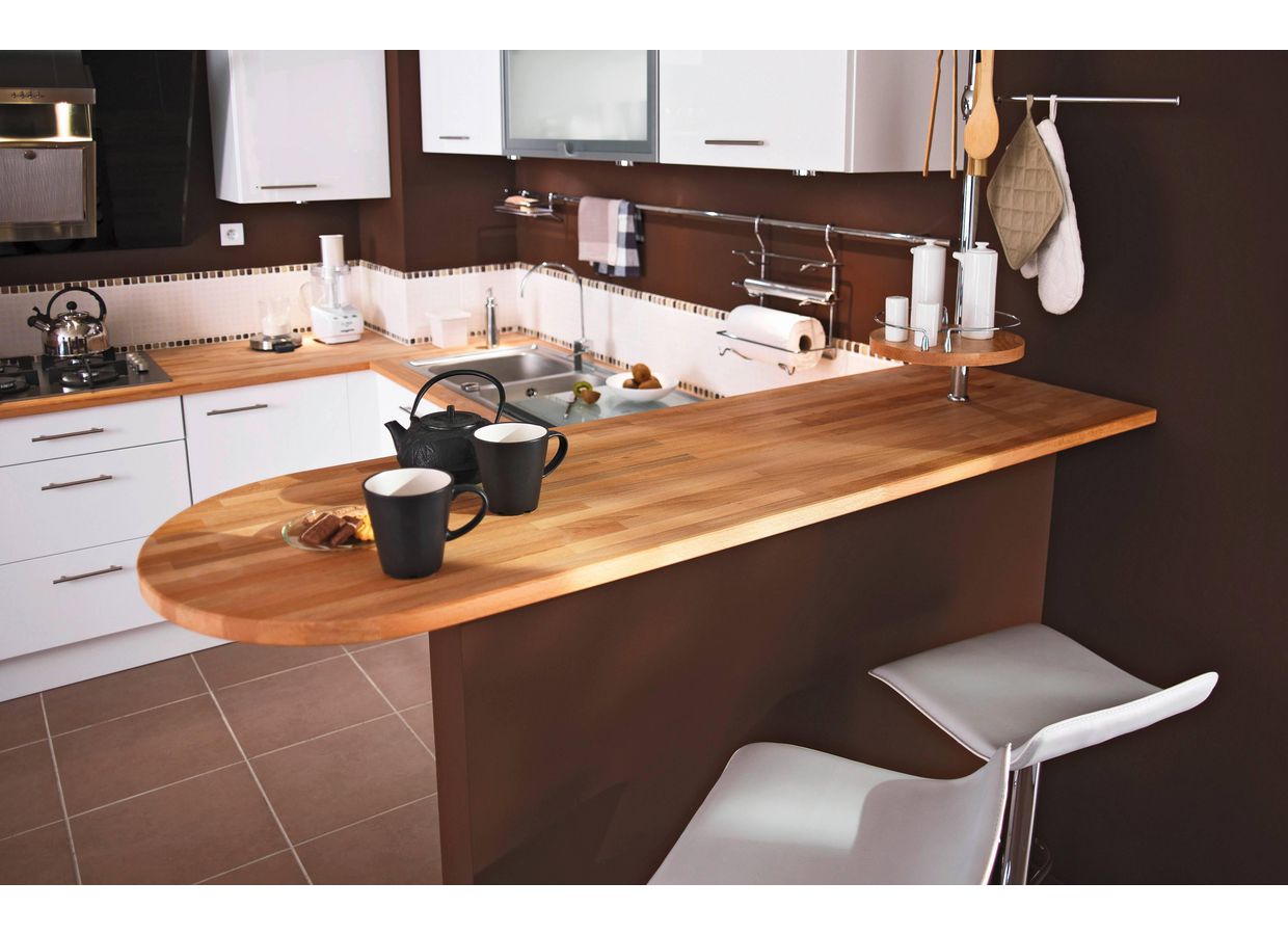 Plan de travail bois HÊTRE LAMELLÉ BRUT sur-mesure Ep.28/38 mm | Lapeyre