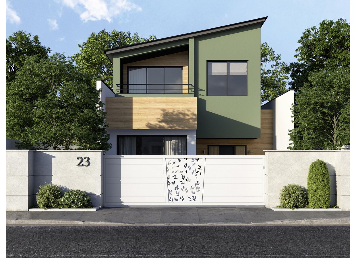 Portail coulissant Aluminium Pise décor feuille sur mesure-Lapeyre