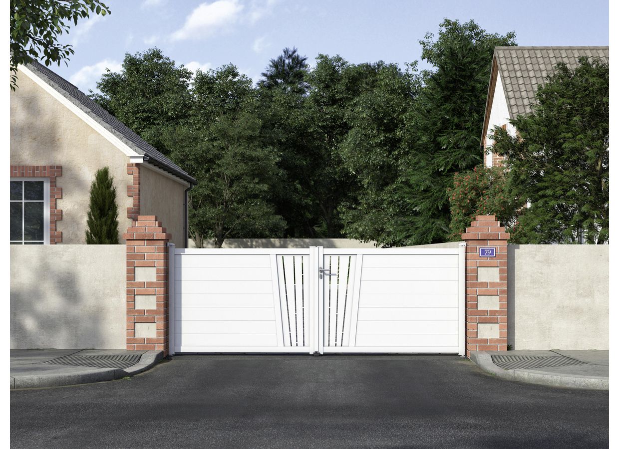 Portail battant Aluminium Pise décor feuille sur mesure-Lapeyre