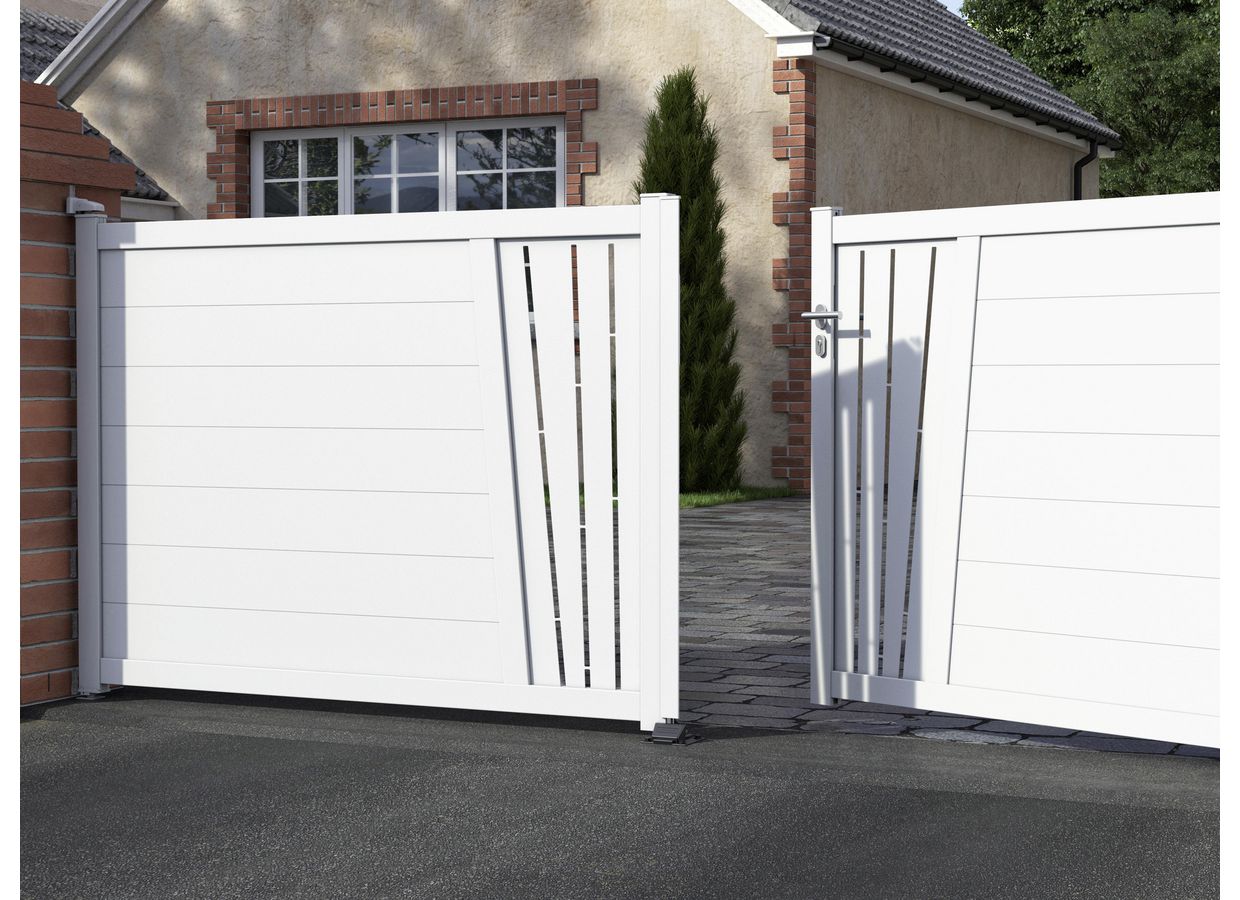 Portail battant Aluminium Pise décor feuille sur mesure-Lapeyre