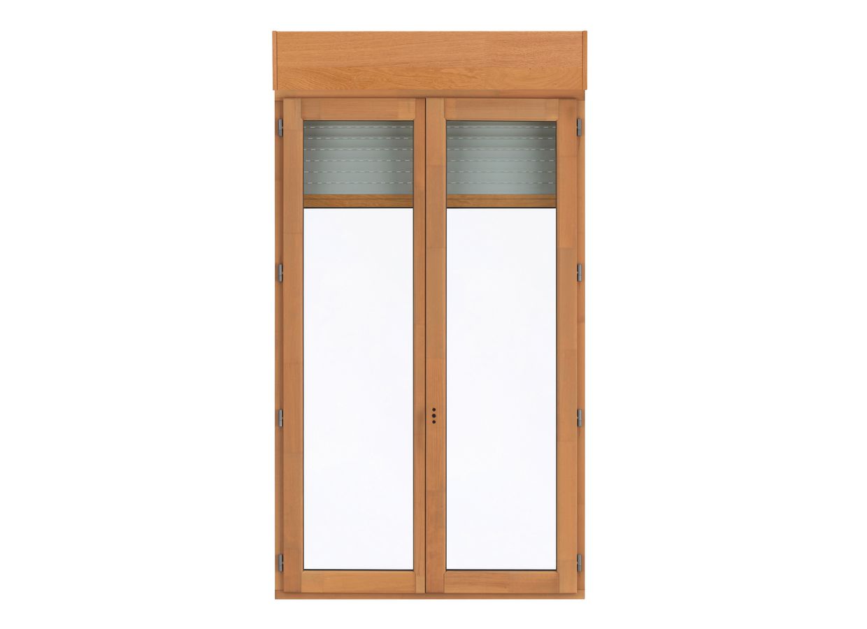 Fenêtre pin 2 vantaux ODE lasure pin naturel avec volet roulant intégré sur-mesure