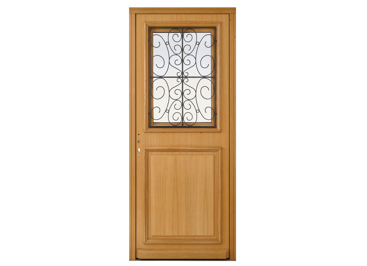 Porte d'entrée Anne-Sophie bois exotique avec châssis ouvrant sur-mesure