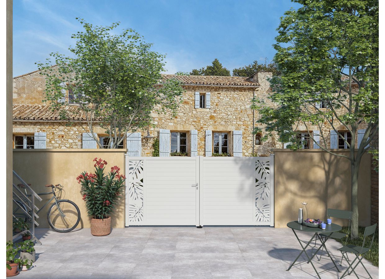 "Portail battant aluminium ANDRIA décor monstera sur mesure-Lapeyre"