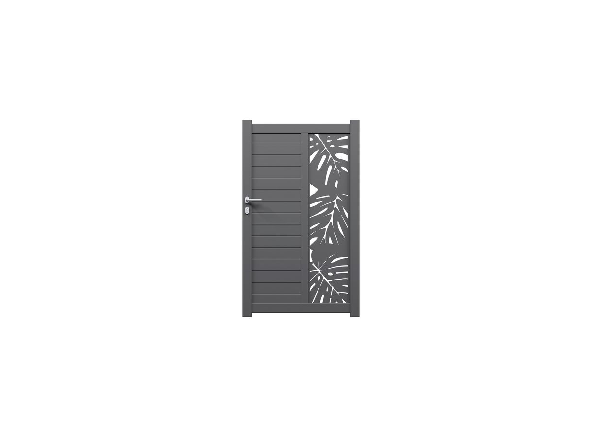 Portillon battant aluminium ANDRIA décor monstera sur-mesure