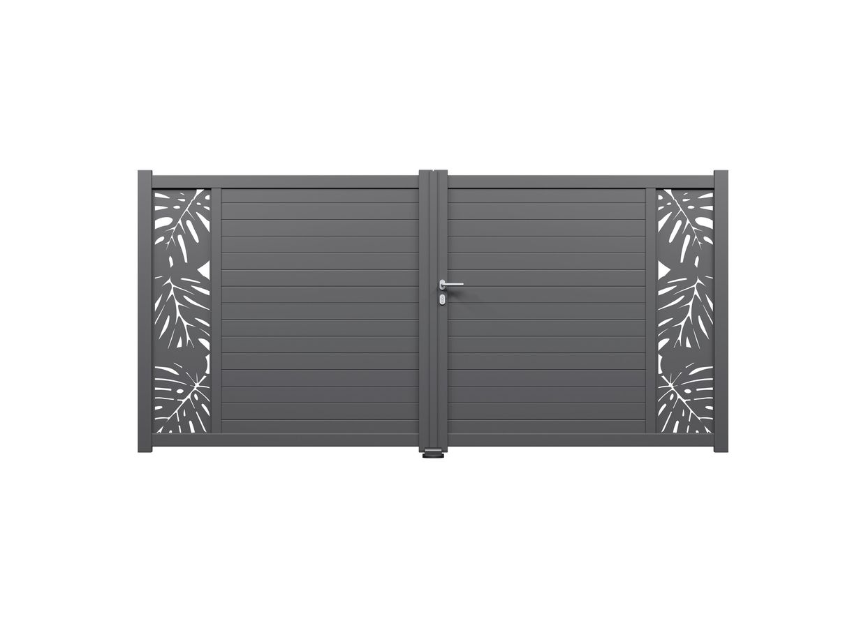 Portail battant aluminium ANDRIA décor monstera sur-mesure