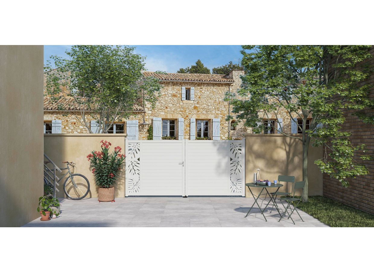 "Portail battant aluminium ANDRIA décor monstera sur mesure-Lapeyre"
