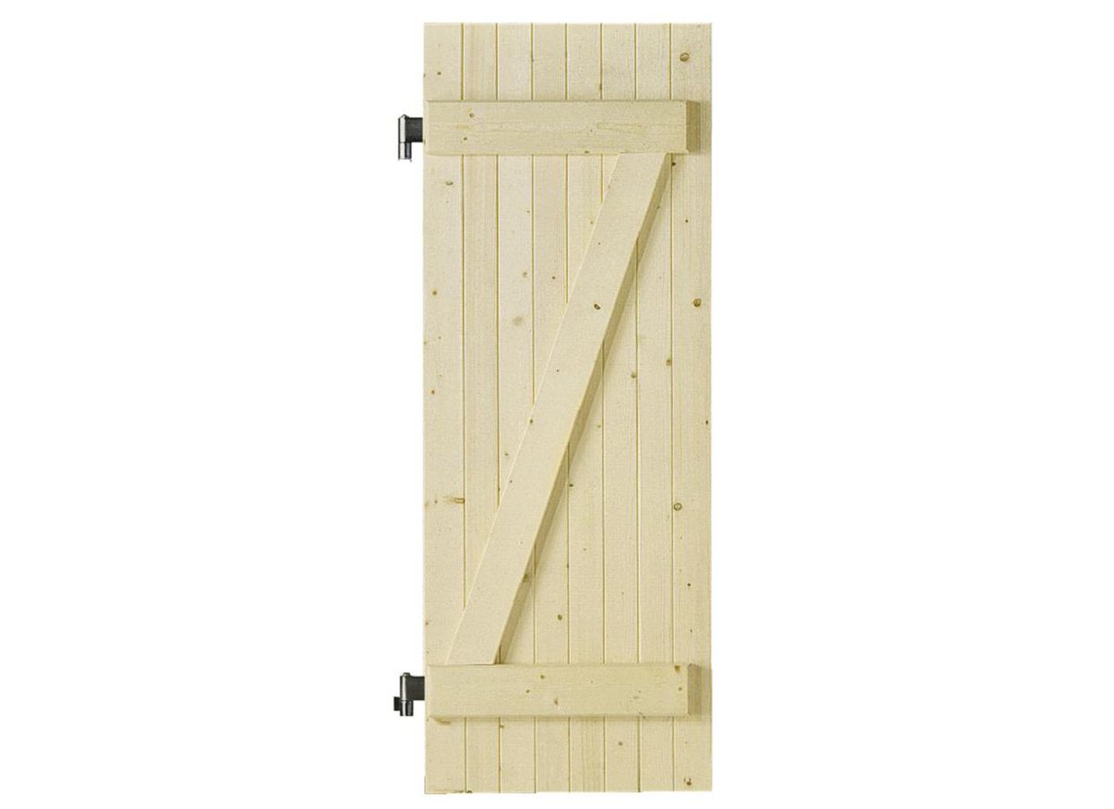 Volet battant LORRAINE à clés en sapin avec barres et écharpes sur mesure