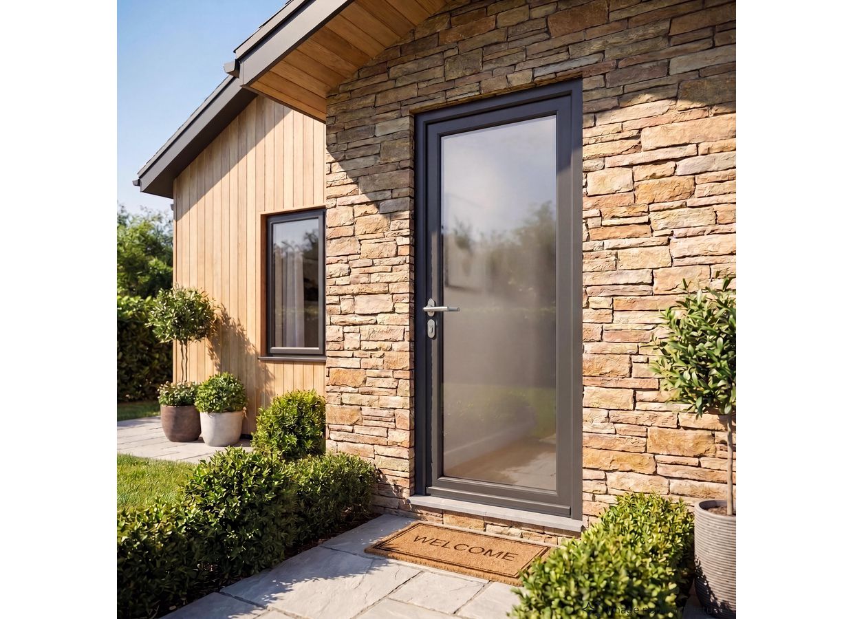 Porte d'entrée Adénora Aluminium avec vitrage Dépoli sur-mesure