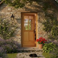 Porte de service bois exotique Adaptable recoupable à vitrer et ferrée | Lapeyre