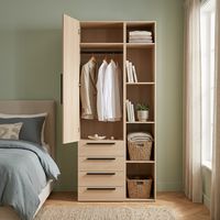 Armoire chêne clair 1 porte + tiroirs + niches L.100 cm Pléiade  | Lapeyre