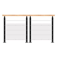 Balustrade Ezio, structure noire, main courante hêtre lamellé collé incolore, 1m Main Image