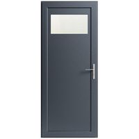 Porte  de service en aluminium ANAE Gris avec  barillet et poignée -Lapeyre
