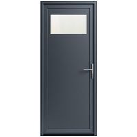 Porte  de service en aluminium ANAE Gris avec  barillet et poignée -Lapeyre