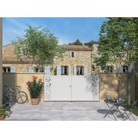 "Portail battant aluminium ANDRIA décor monstera sur mesure-Lapeyre"