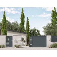 "Portail coulissant aluminium ANDRIA décor monstera-Lapeyre"