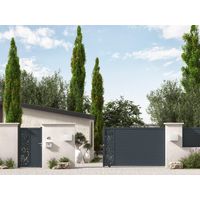 Portail coulissant aluminium ANDRIA décor monstera-Lapeyre