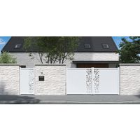 "Portillon aluminium 180 cm décor monstera gris VICTORIN-Lapeyre"
