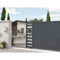 "Portail coulissant aluminium ANDRIA décor monstera-Lapeyre"