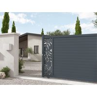 Portail coulissant aluminium ANDRIA décor monstera-Lapeyre