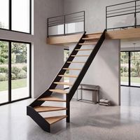 Escalier quart tournant bas hêtre KINO bicolore sans rampe - Lapeyre