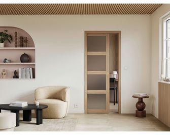 Porte coulissante QUADRAL*** vitrée dépoli chêne plaqué