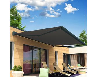 Store banne 4x3.5 m coffre gris toile grise