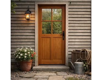 Porte de service Bois exotique vitrée