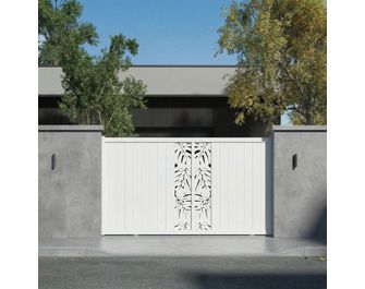 Portail coulissant aluminium décor monstera blanc VICTORIN