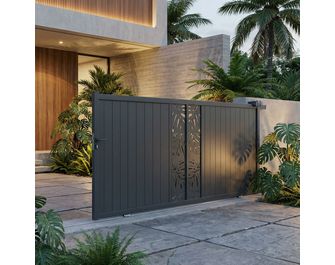 Portail coulissant aluminium décor orge gris VICTORIN
