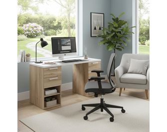 Bureau chêne Halifax/blanc L.150 cm Pléiade