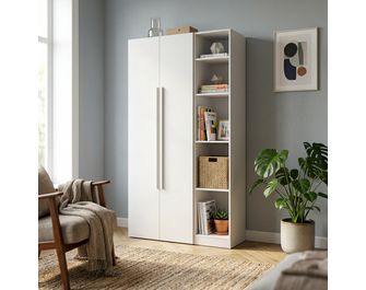 Armoire blanche 2 portes + niches L.140 cm Pléiade