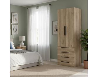 Armoire chêne Halifax 2 portes + tiroirs L.80 cm Pléiade