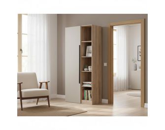 Armoire chêne Halifax/gris 1 porte + niches L.100 cm Pléiade