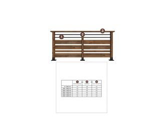 Garde corps SEPIA 4 lames bois et 2 tubes aluminium noir 1 mètre