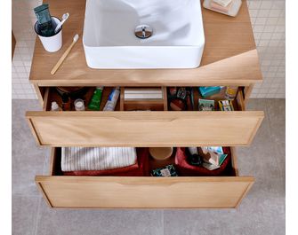 Meuble sous-vasque 80 cm 2 tiroirs chêne naturel FLAVIO